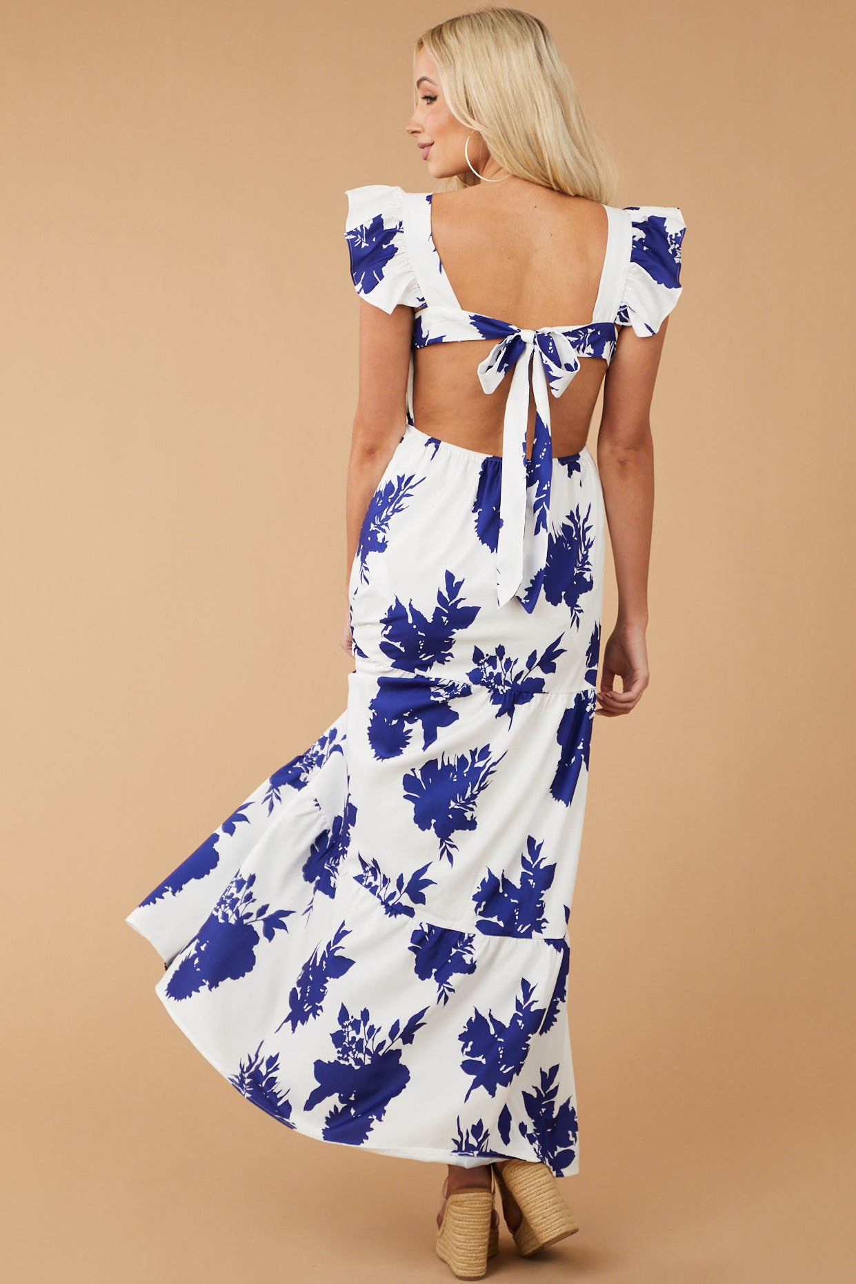 Off White Floral Ruffle Strap Tiered Maxi Dress