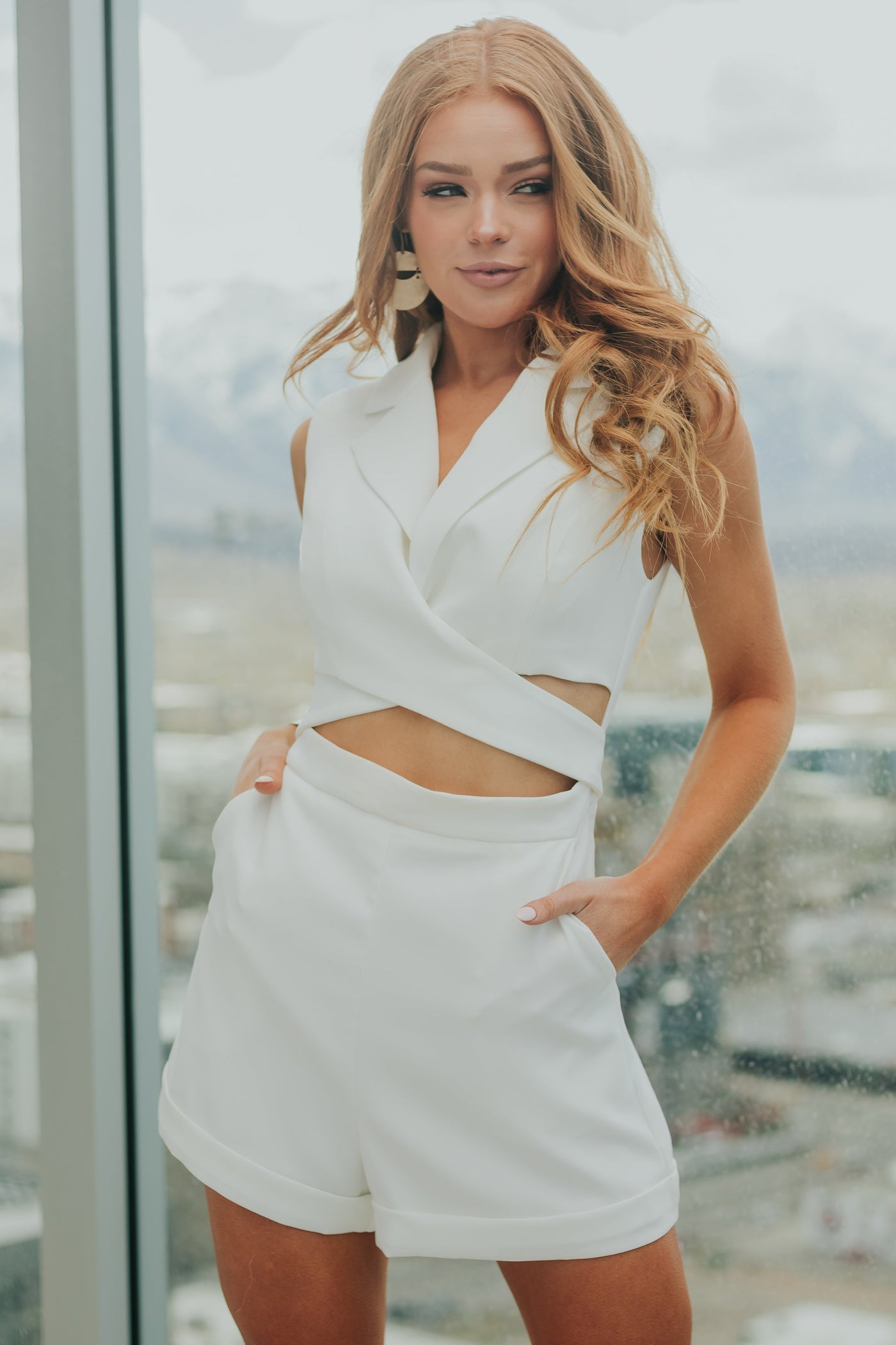 Off White Front Wrap Sleeveless Blazer Romper