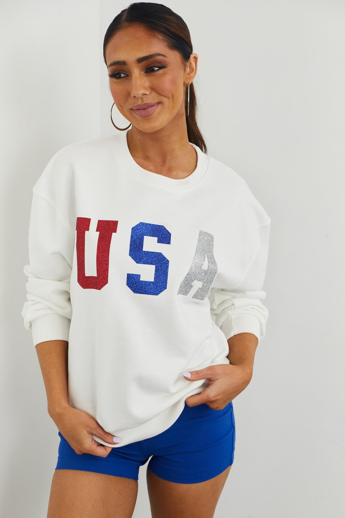 Off White Glitter USA Graphic Sweatshirt