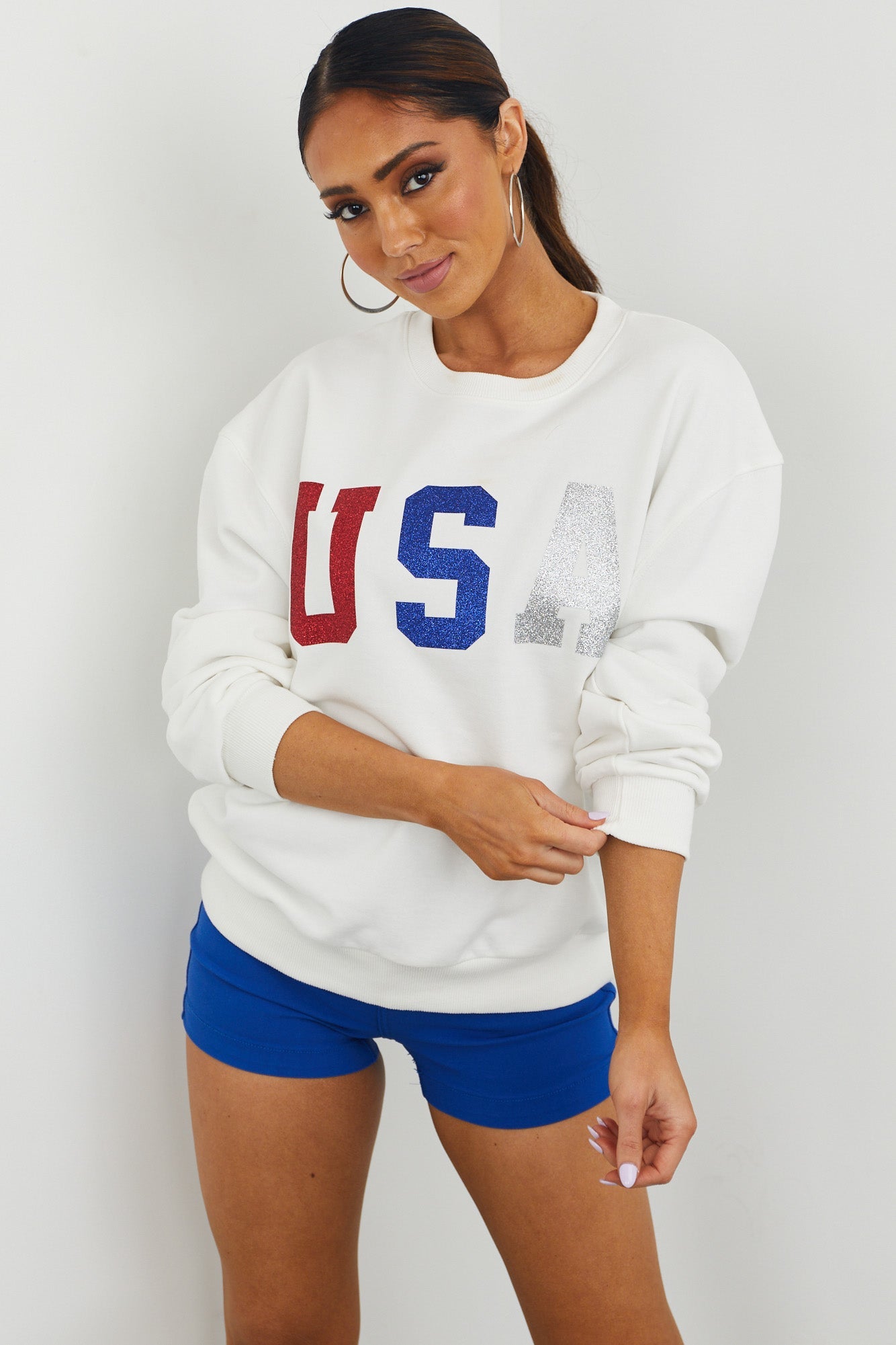 Off White Glitter USA Graphic Sweatshirt