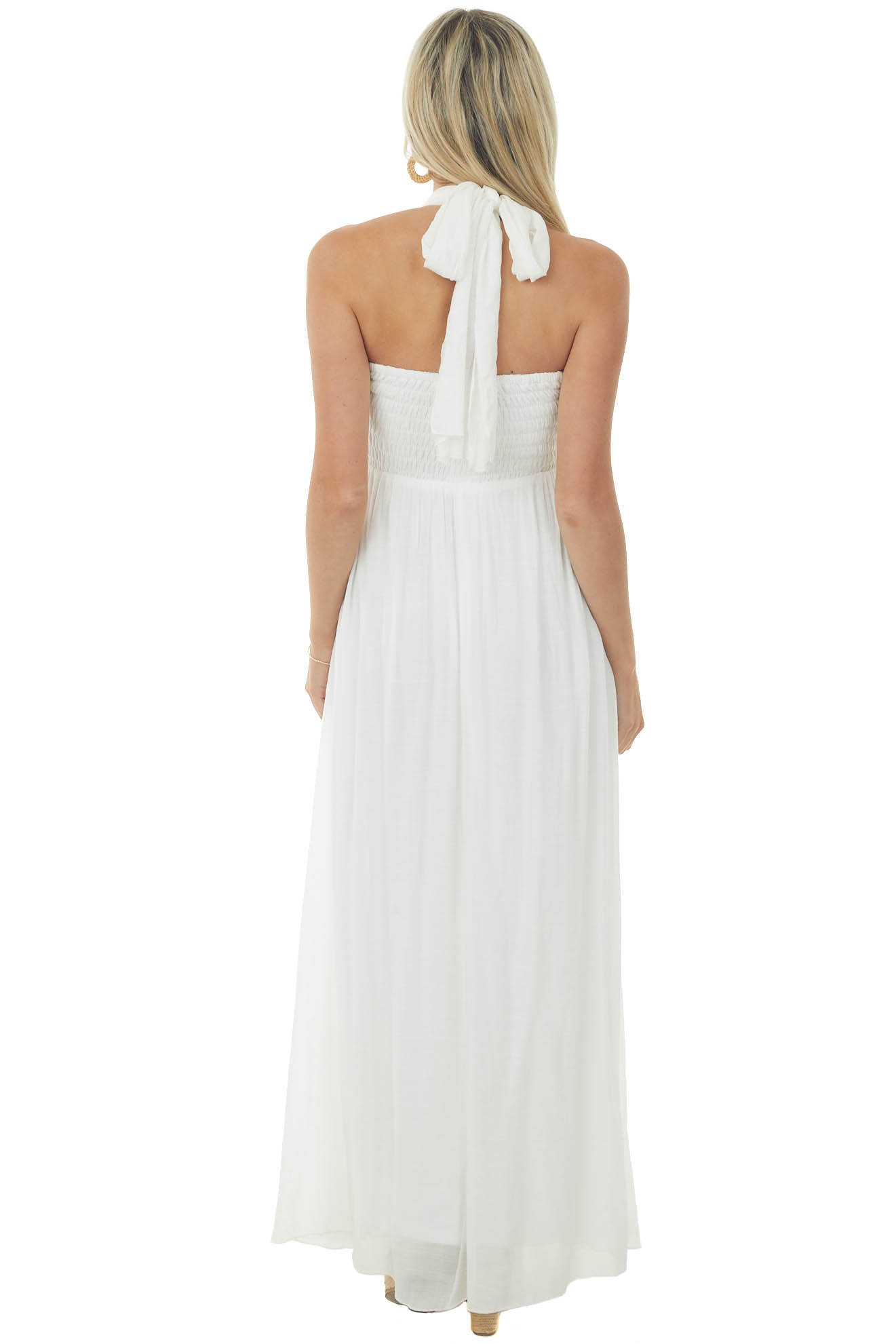 Off White Halter Neck Sleeveless Maxi Dress