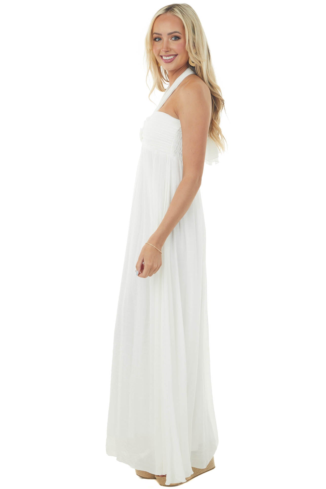 Off White Halter Neck Sleeveless Maxi Dress