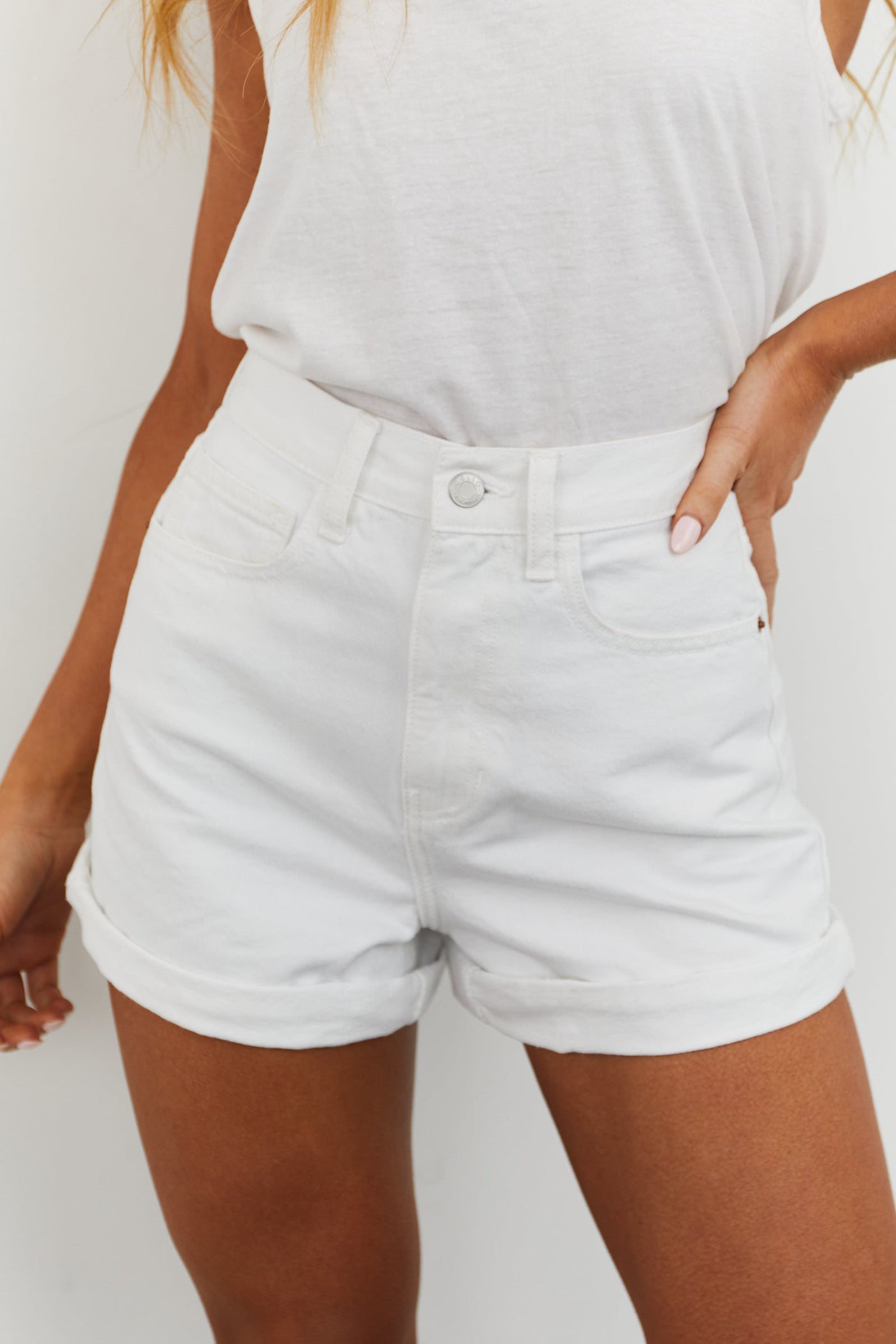 Off White High Rise Denim Mom Shorts