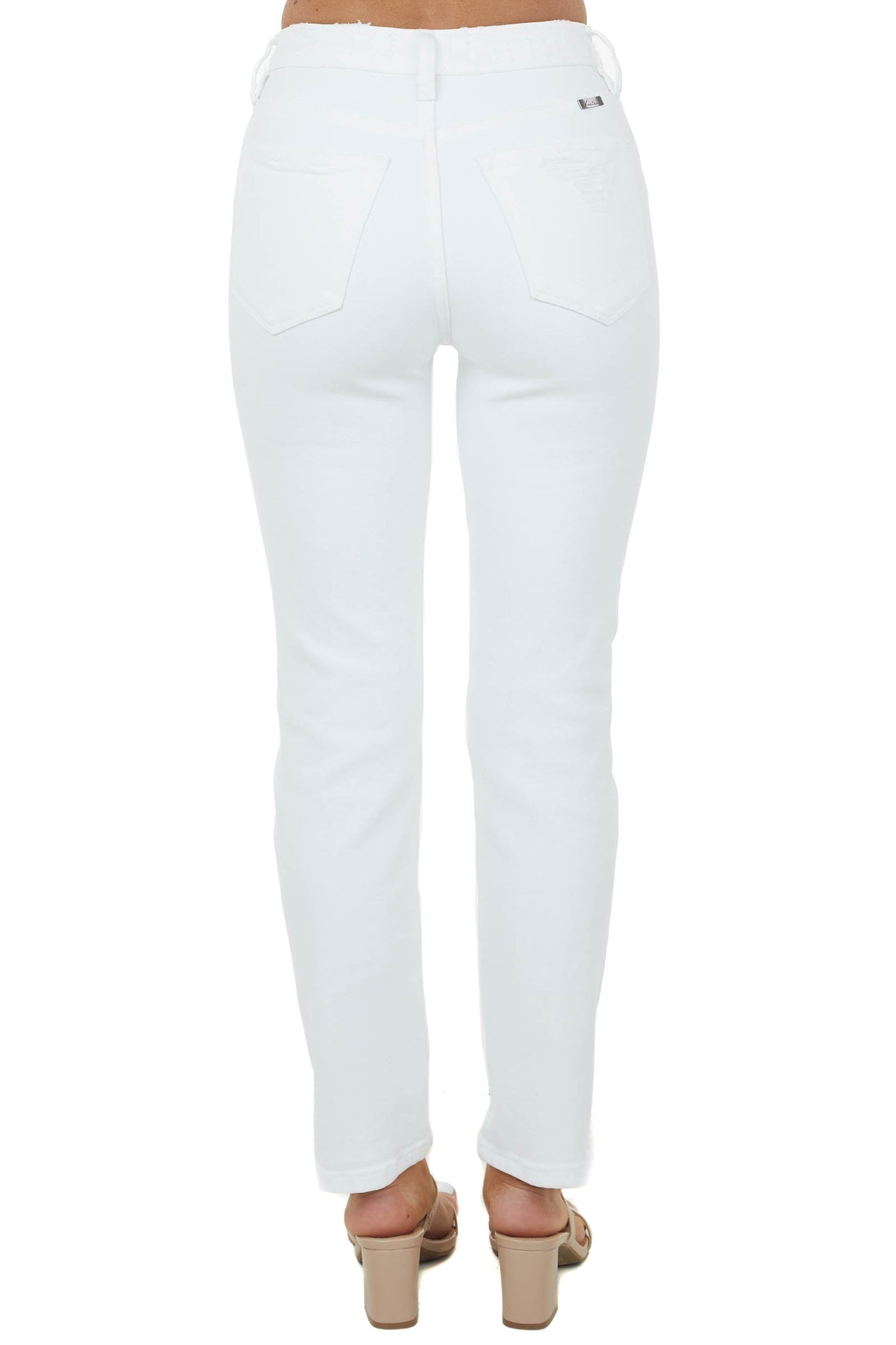 Off White High Rise Distressed Straight Jeans