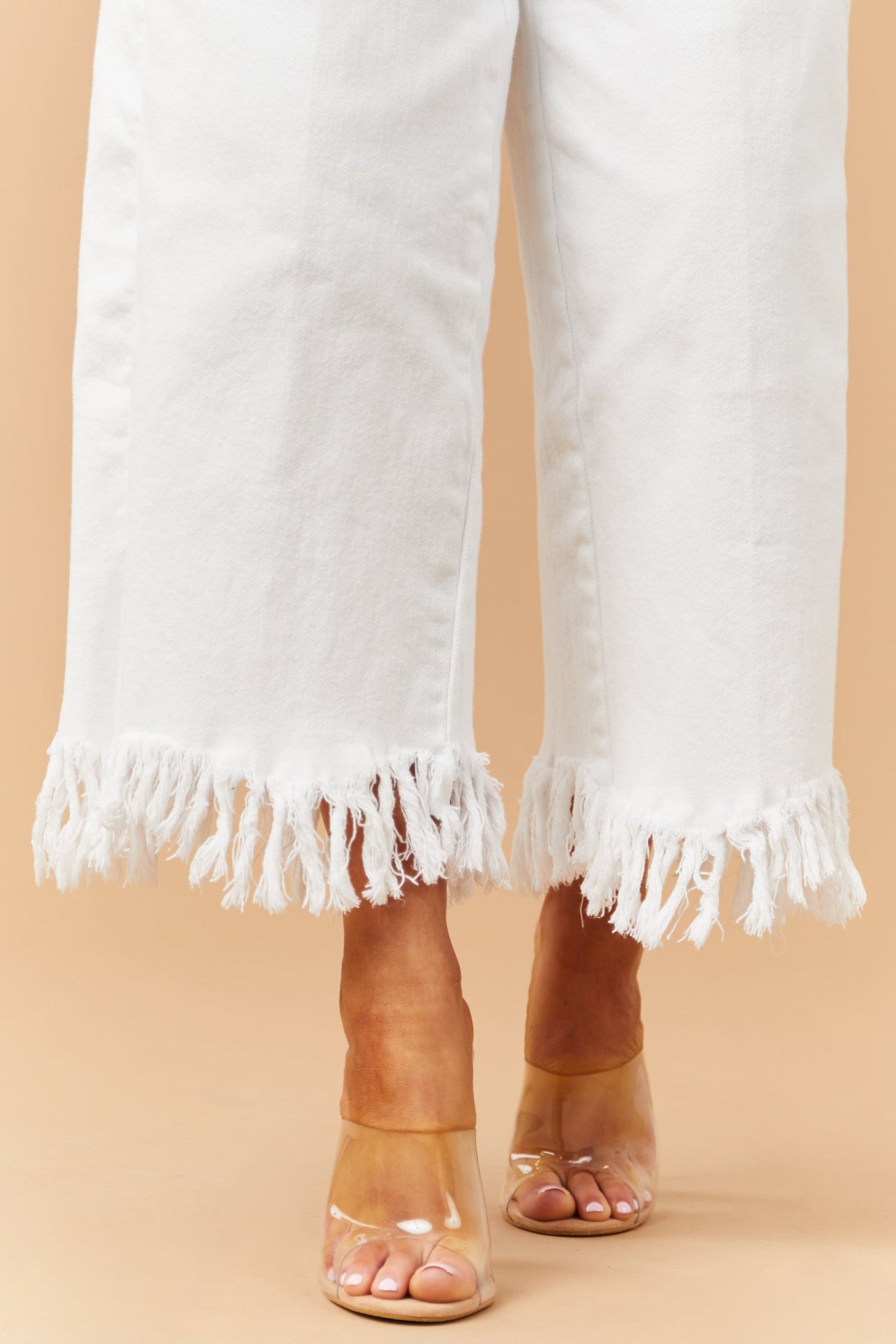 Off White High Rise Frayed Hem Wide Leg Jeans