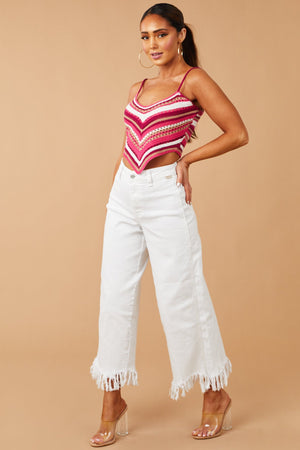 Off White High Rise Frayed Hem Wide Leg Jeans