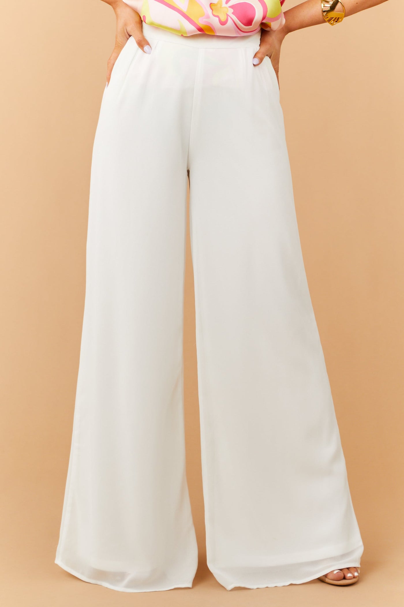 Off White High Rise Woven Wide Leg Pants