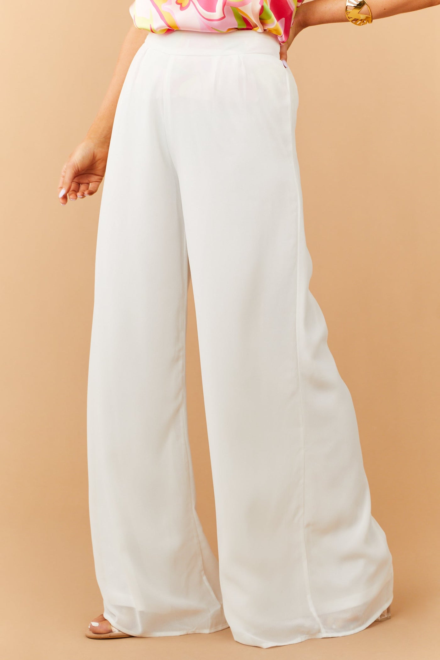 Off White High Rise Woven Wide Leg Pants
