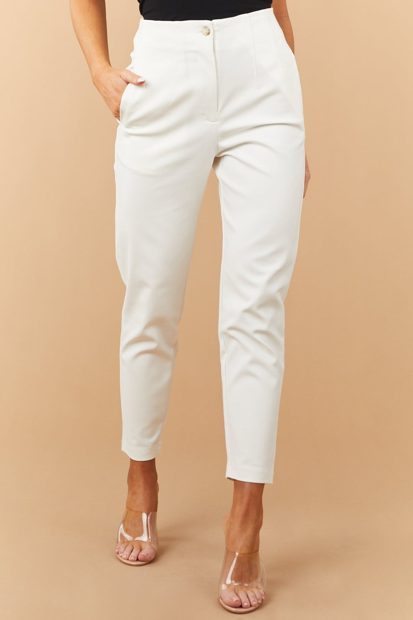 Off White High Waisted Straight Pants