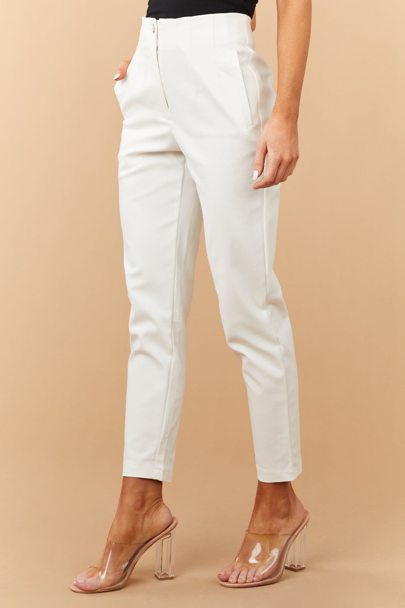 Off White High Waisted Straight Pants