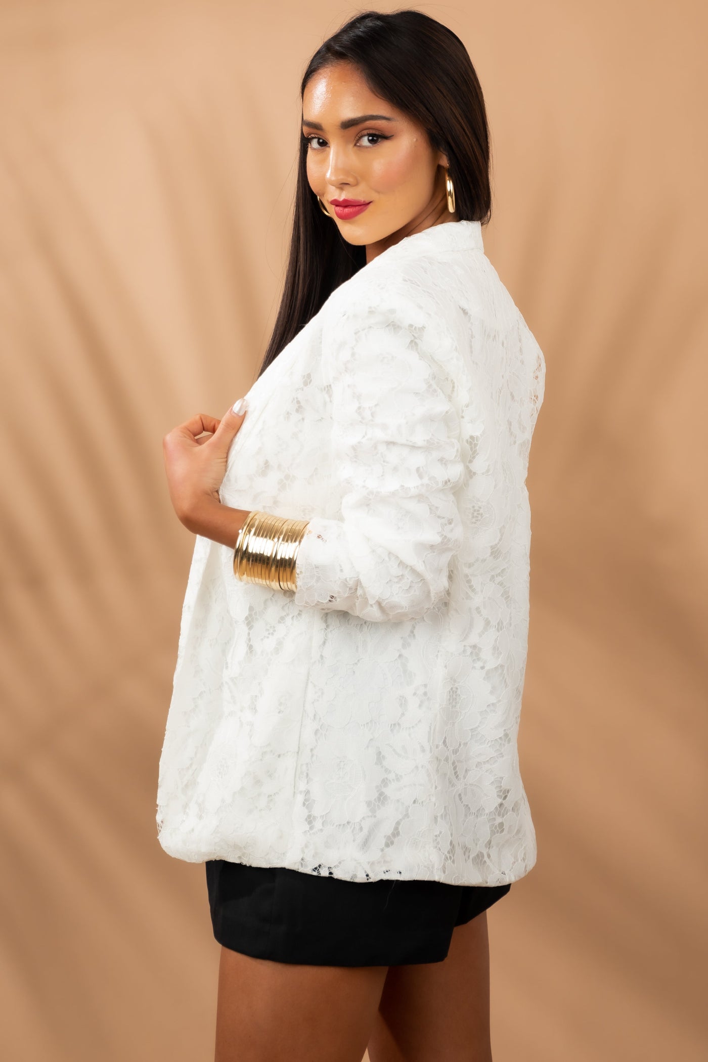 Off White Lace Blazer with Pockets