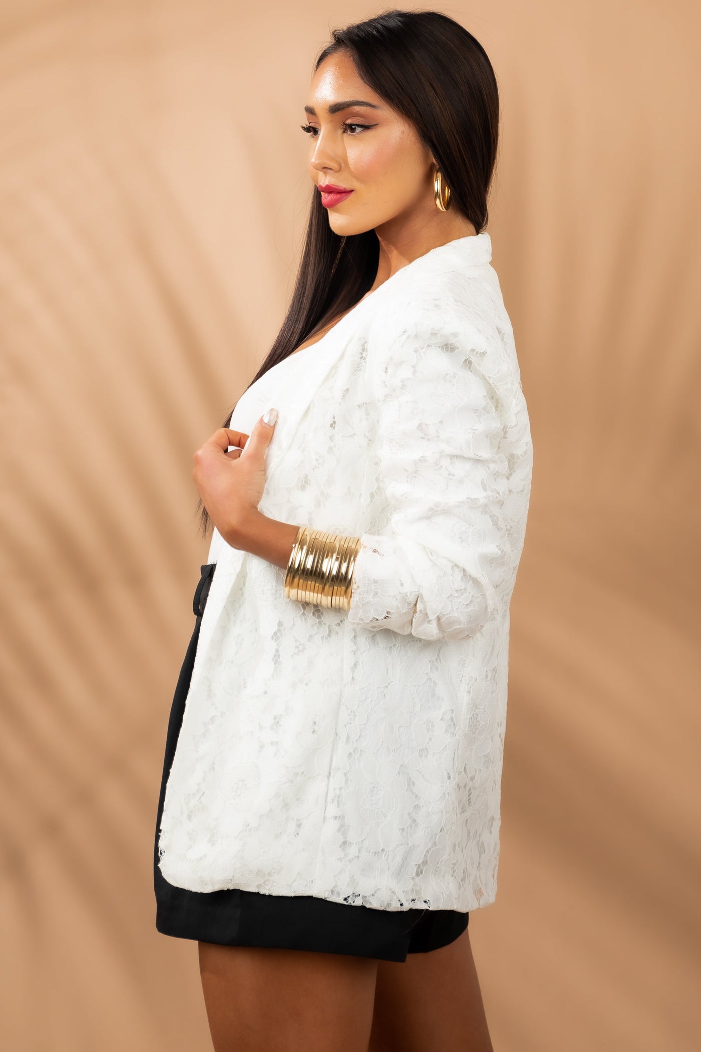 Off White Lace Blazer with Pockets