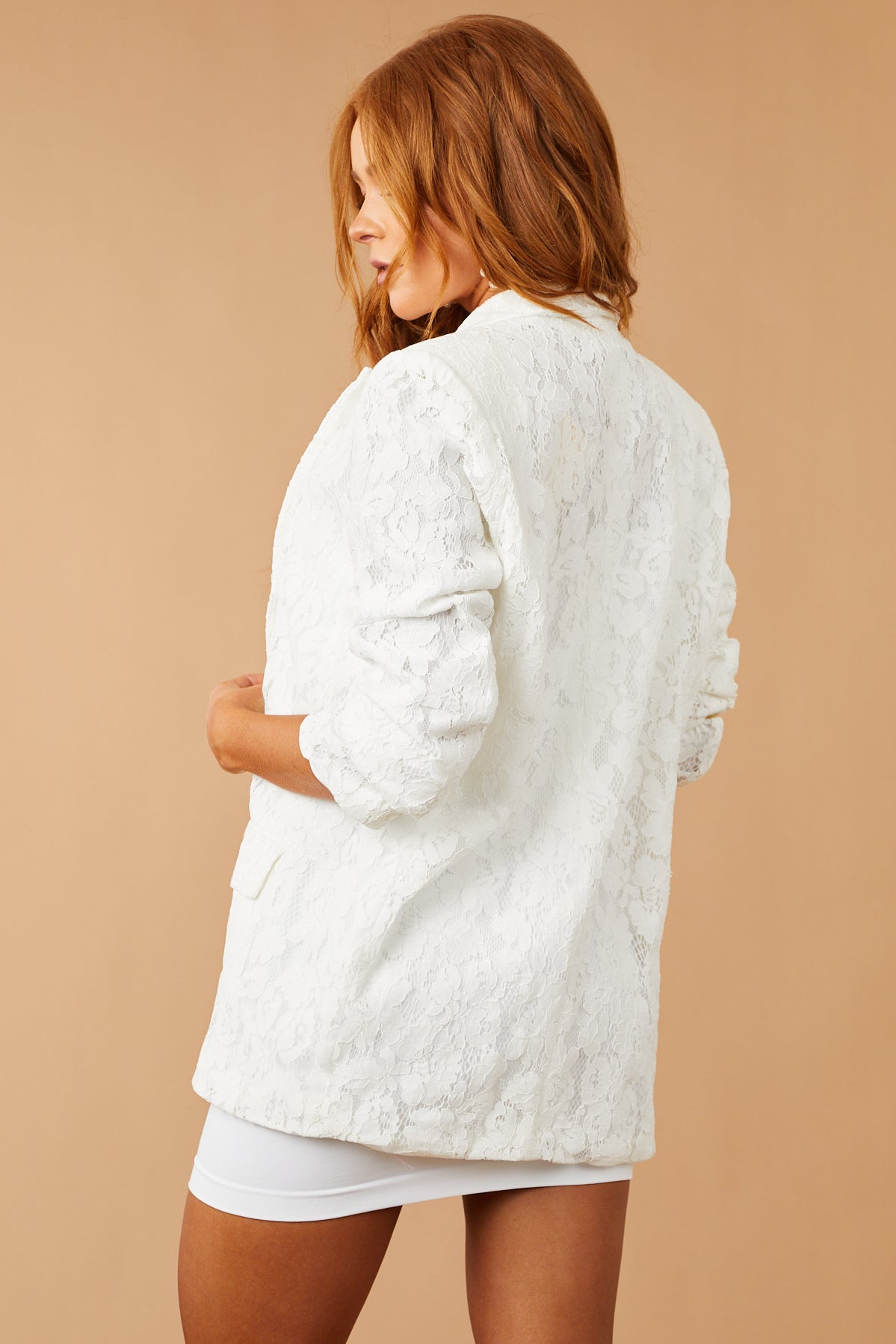 Off White Lace Single Button Blazer