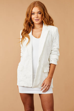 Off White Lace Single Button Blazer
