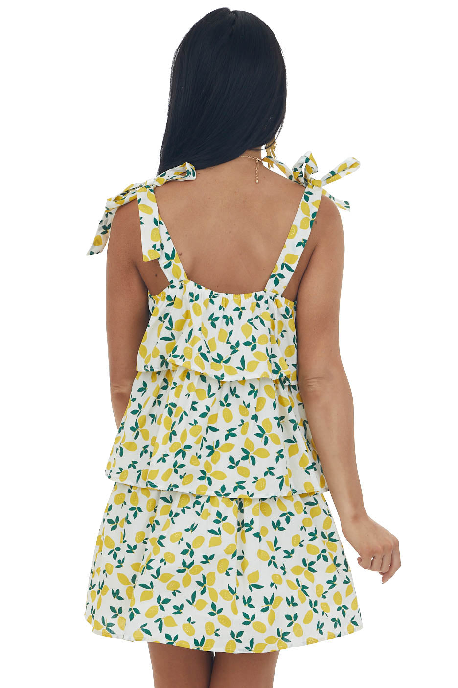 Off White Lemon Print Ruffle Tiered Mini Dress