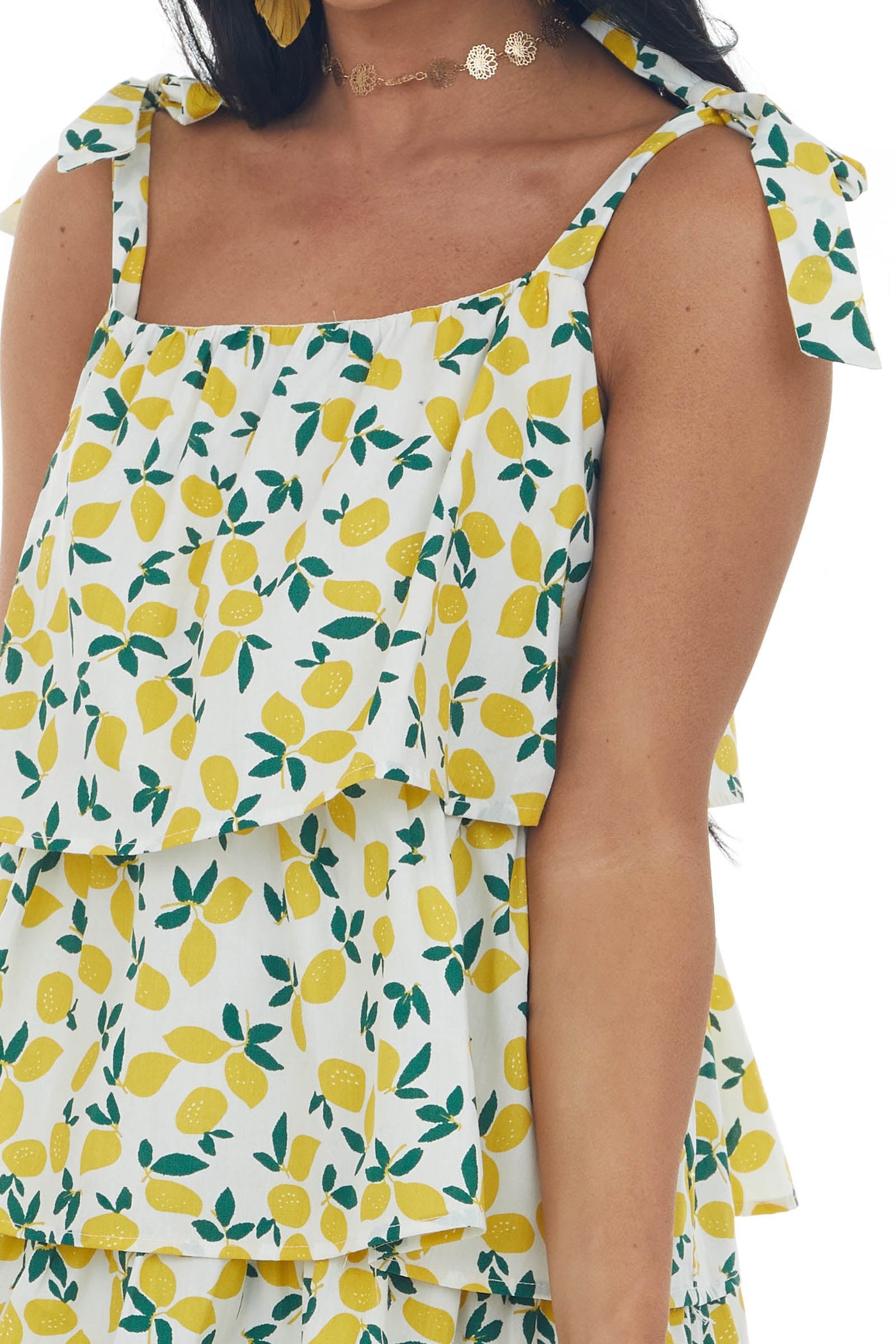 Off White Lemon Print Ruffle Tiered Mini Dress