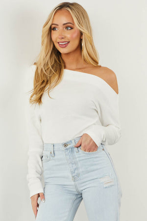 Off White Long Sleeve Waffle Knit Top