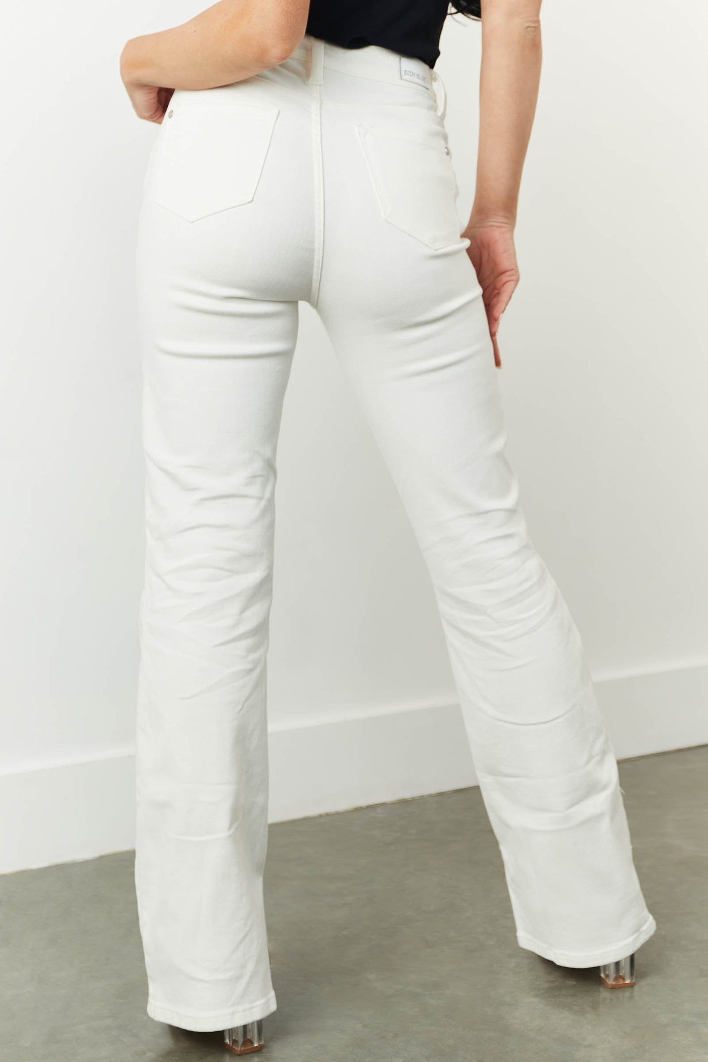 Off White Mid Rise Bootcut Jeans with Side Slits