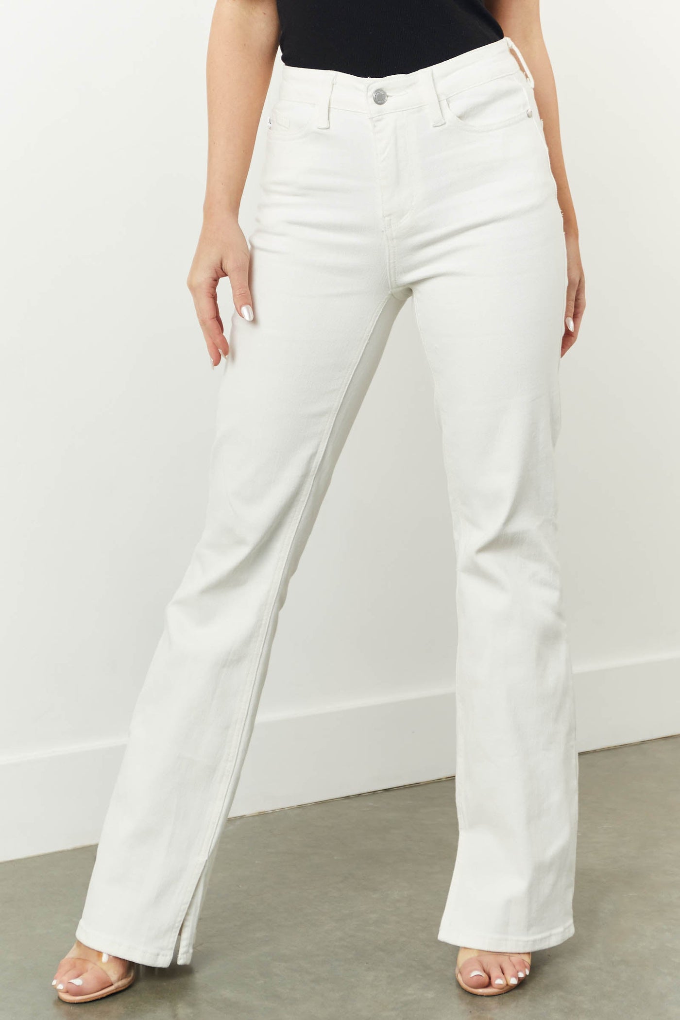 Off White Mid Rise Bootcut Jeans with Side Slits