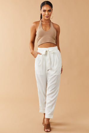 Off White Paper Bag Pleated Straight Leg Pants