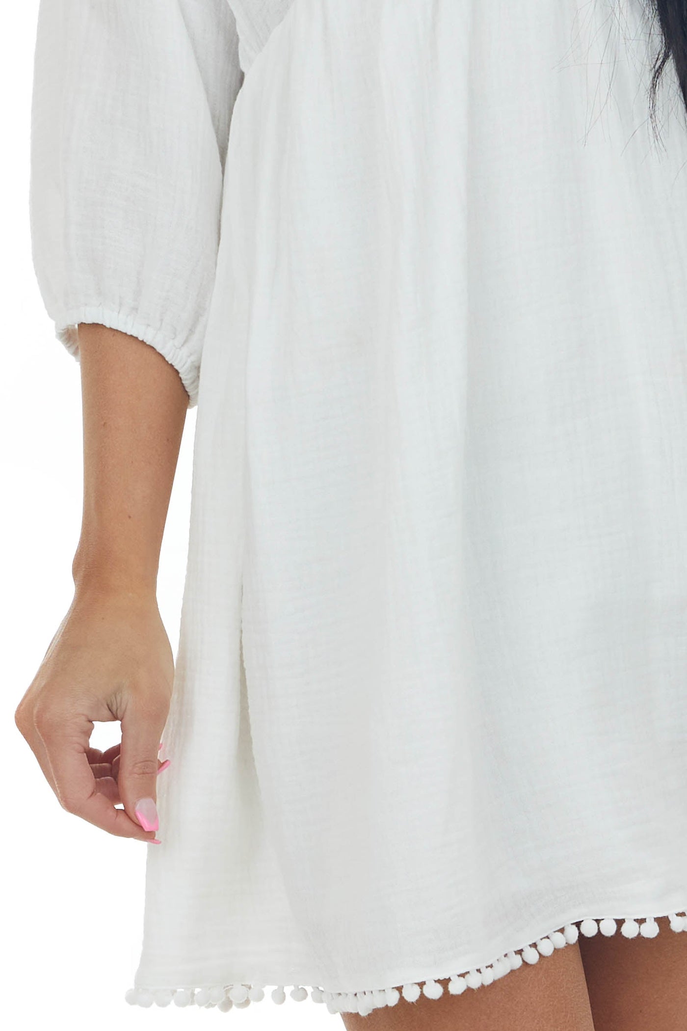 Off White Plunging V Neck Babydoll Mini Dress