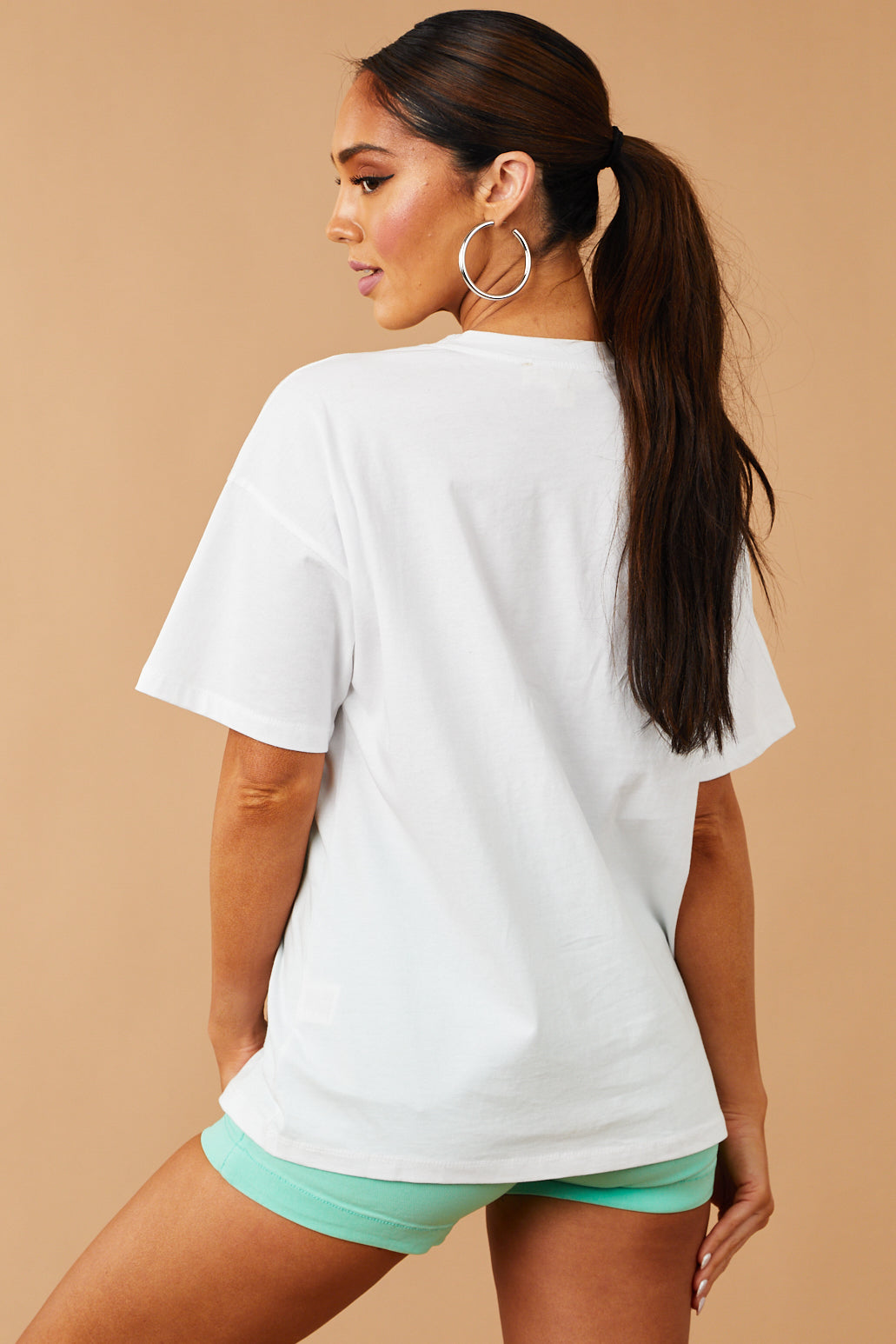 Off White Rhinestone Studded Short Sleeve Top