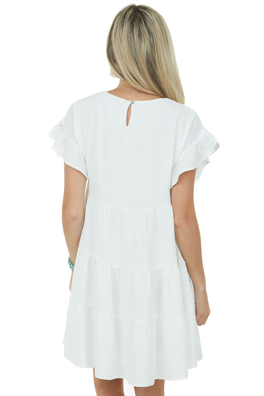 Off White Ruffle Sleeve Tiered Babydoll Dress
