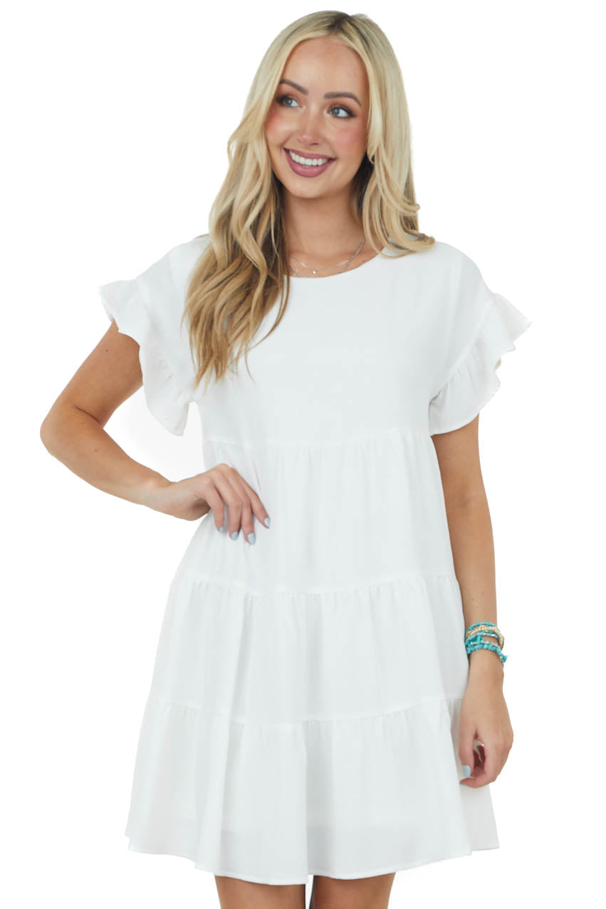 Off White Ruffle Sleeve Tiered Babydoll Dress