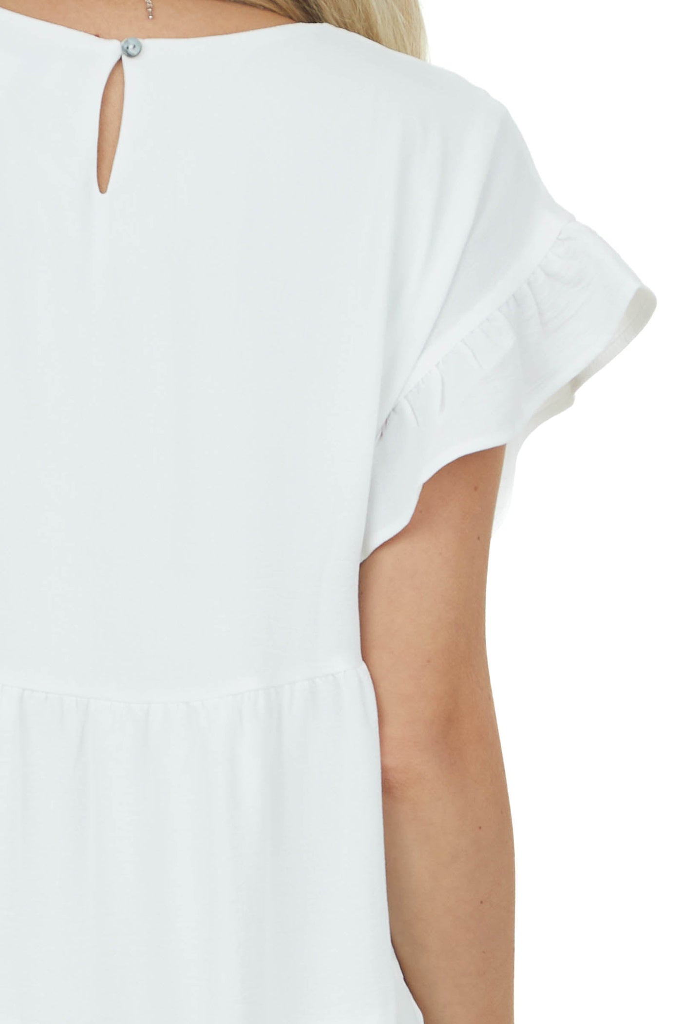 Off White Ruffle Sleeve Tiered Babydoll Dress