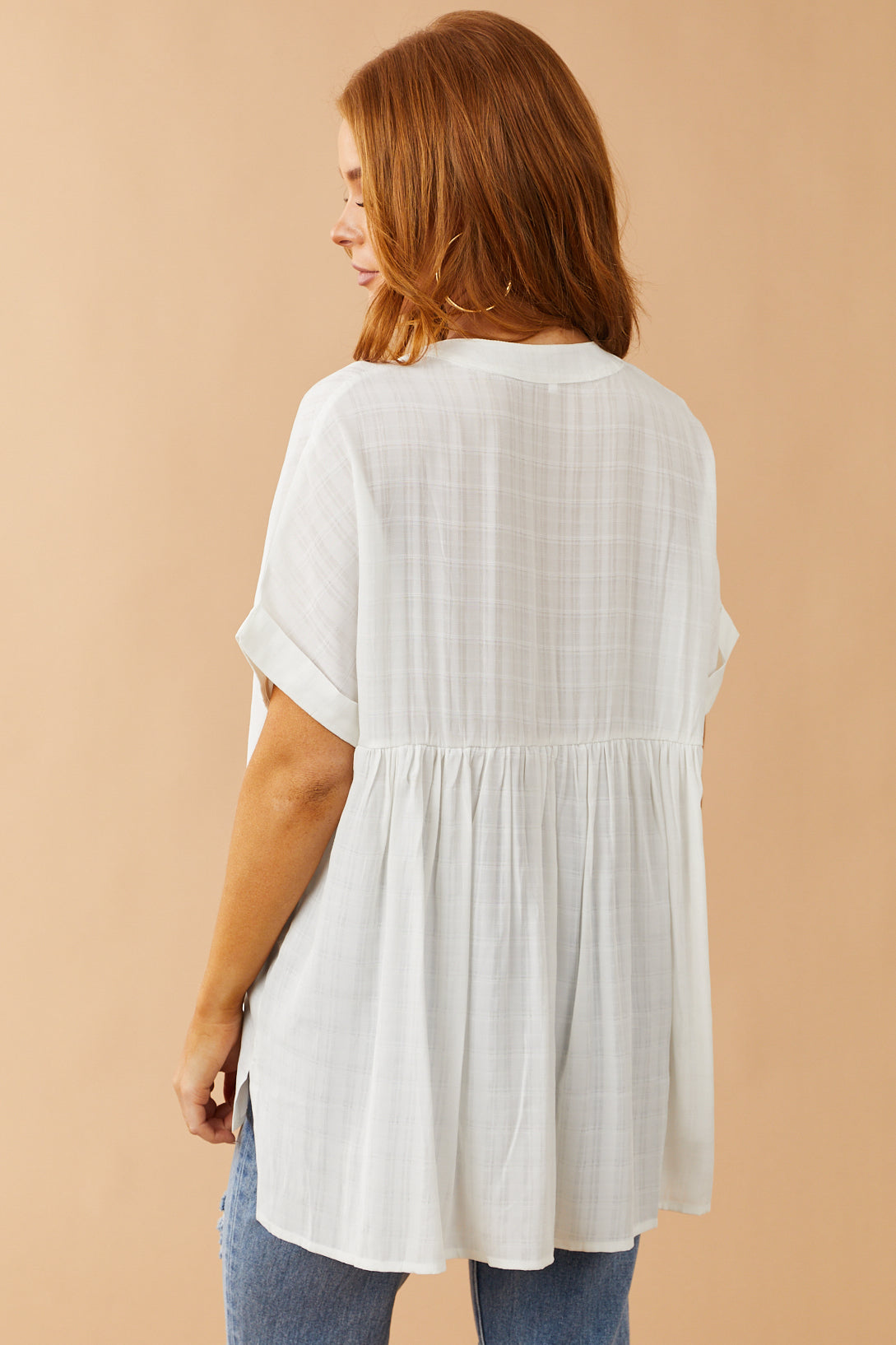 Off White Short Sleeve Rolled Cuff Blouse