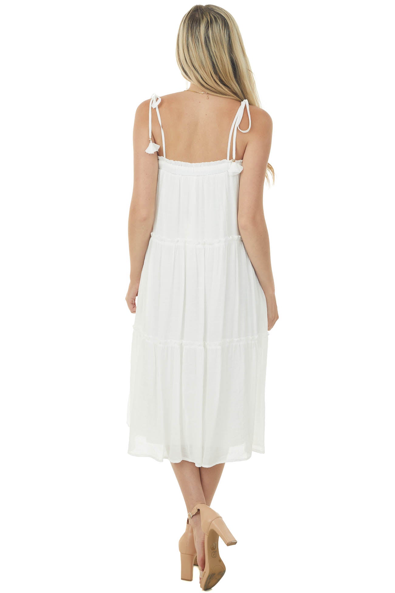 Off White Sleeveless Tiered Midi Dress