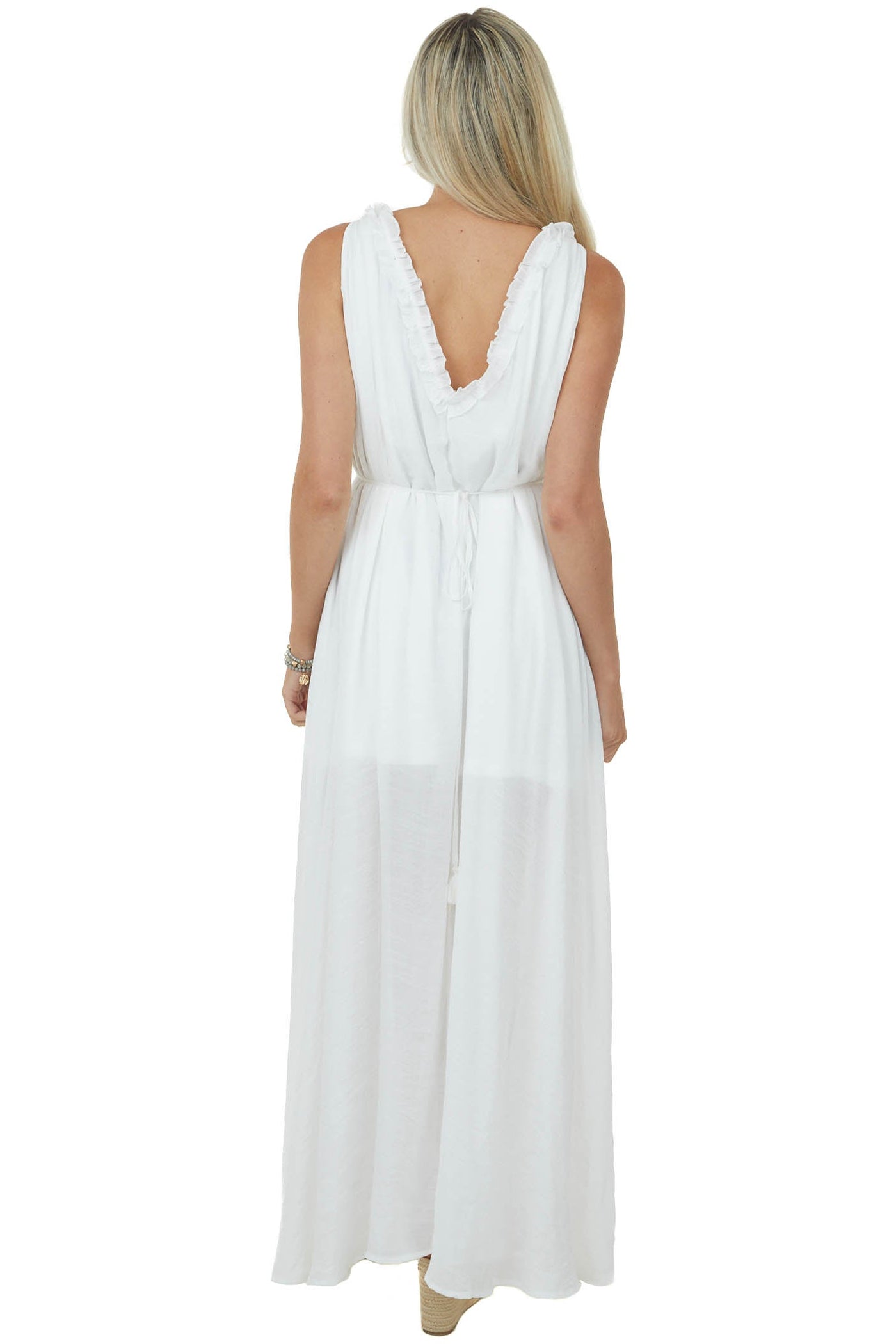 Off White Surplice Maxi Dress with Deep Side Slit