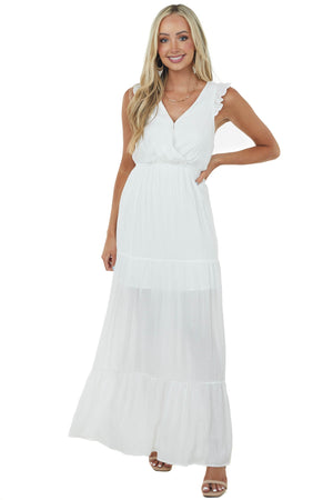 Off White Surplice Tiered Strappy Back Maxi Dress