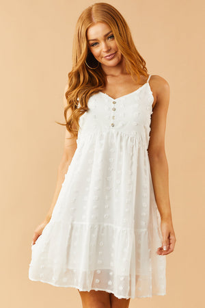 Off White Swiss Dot Sleeveless Short Dress