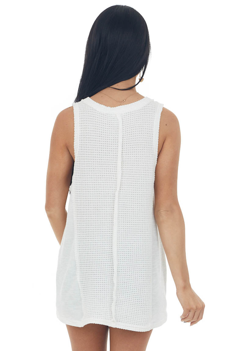 Off White Waffle Knit Button Front Tank Top