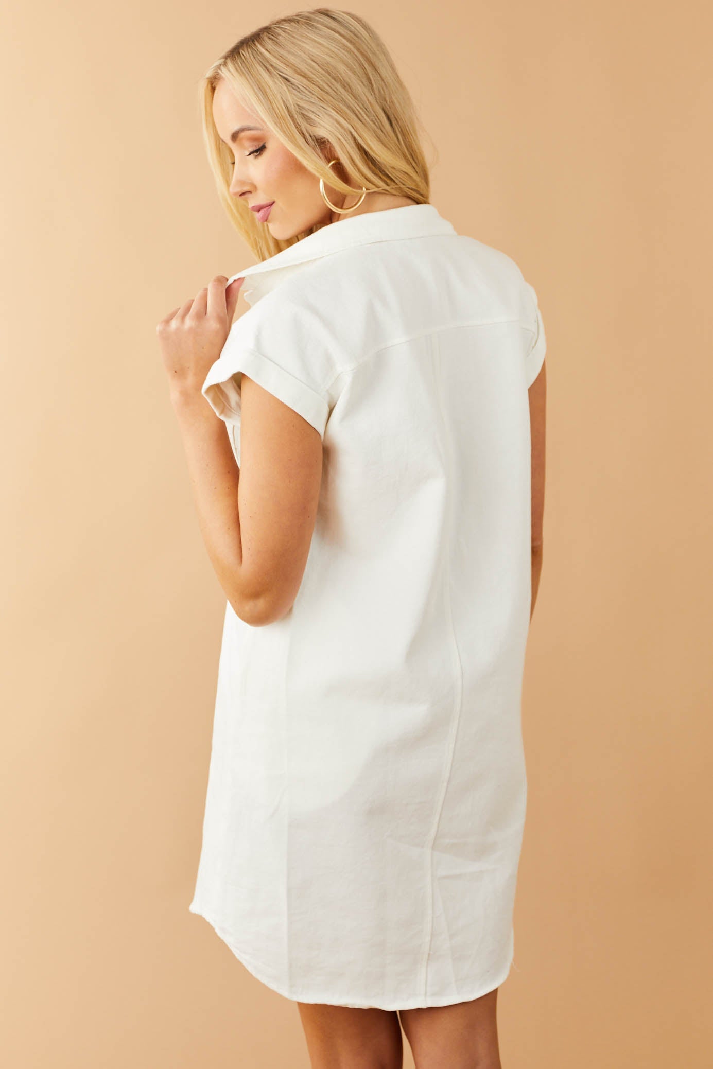 Off White Washed Button Down Denim Shirt Dress