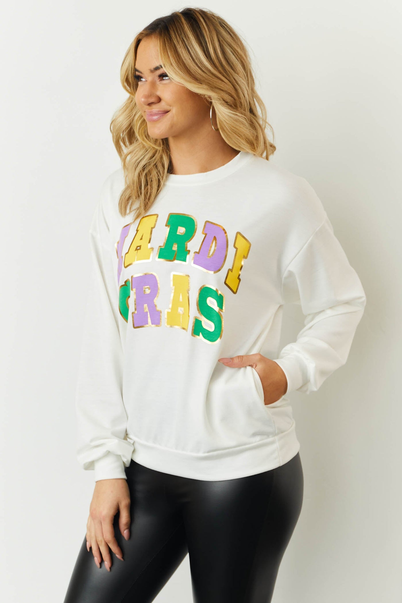 Off White 'Mardi Gras' Graphic Long Sleeve Top