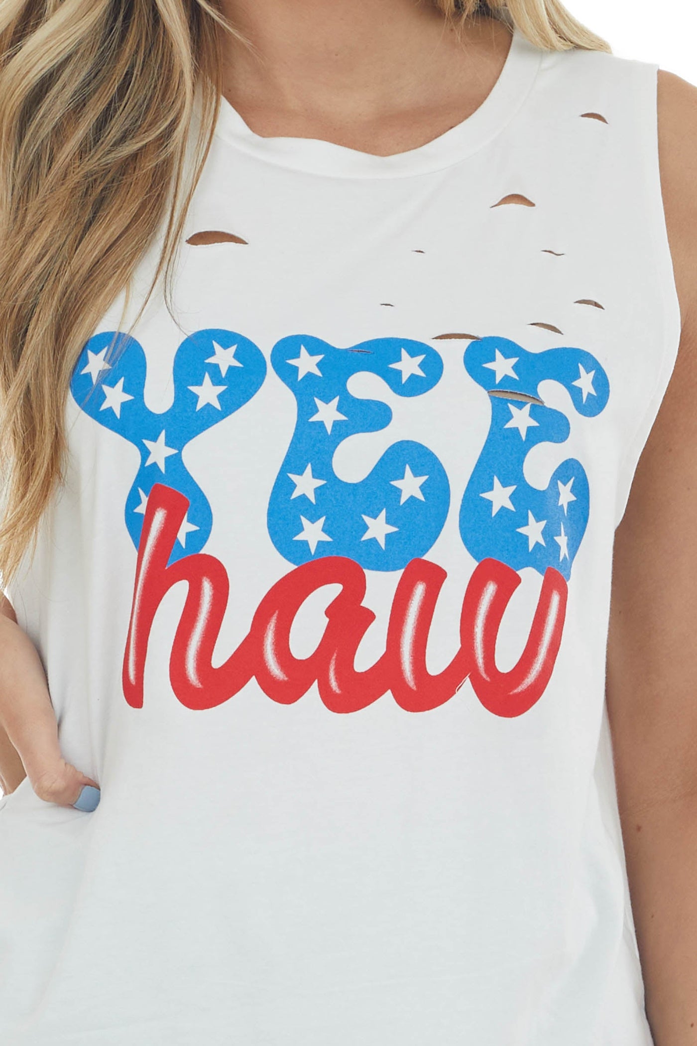 Off White 'Yee Haw' Laser Cut Graphic Tank Top