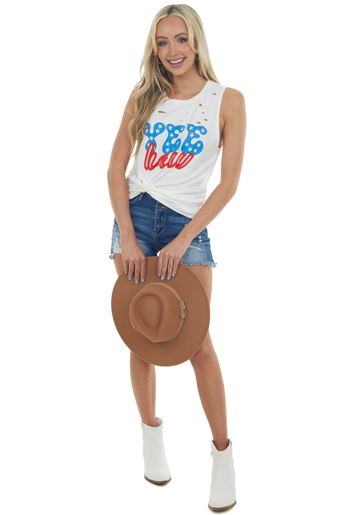 Off White 'Yee Haw' Laser Cut Graphic Tank Top