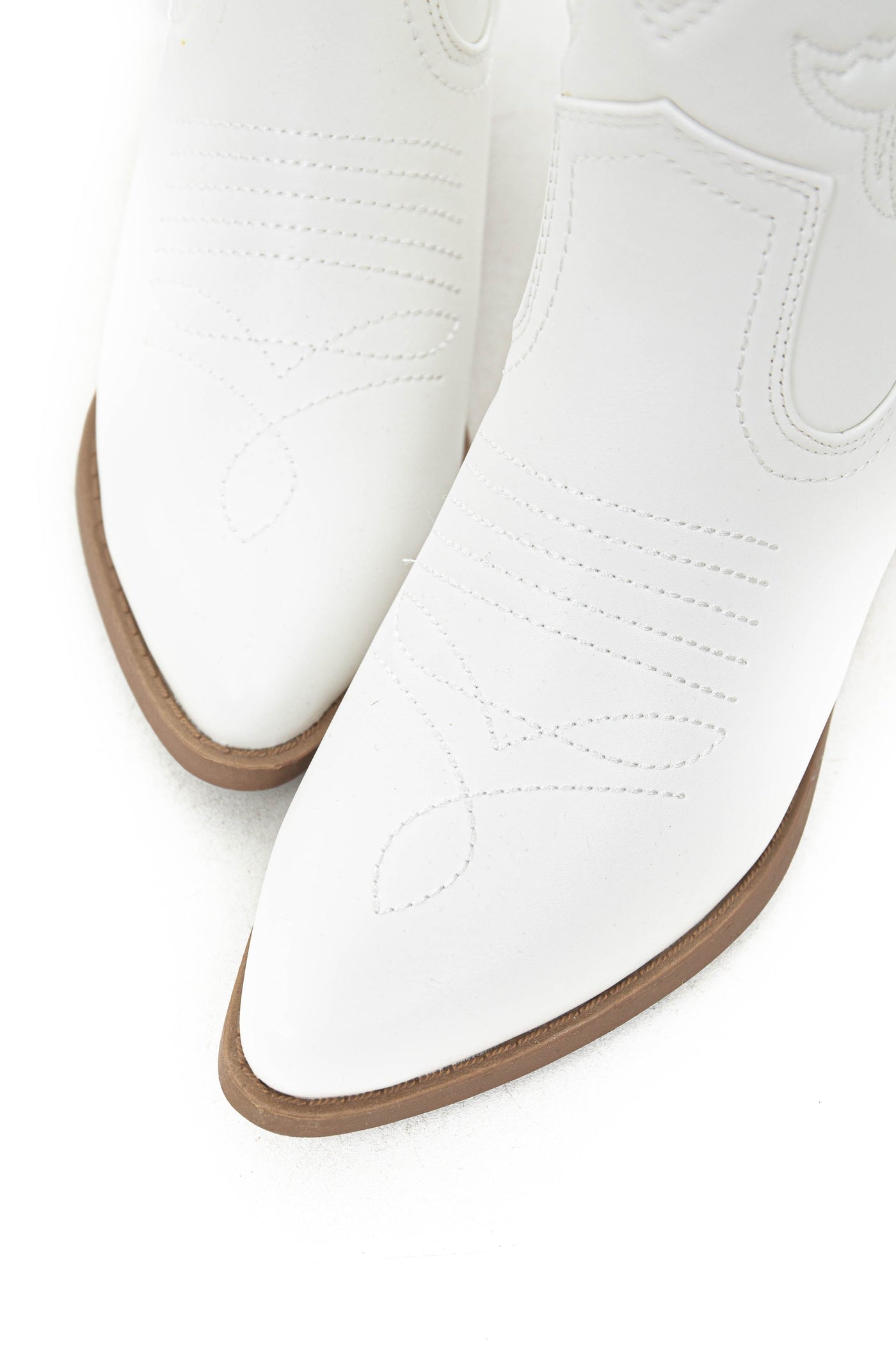 Off White Faux Leather Embroidered Western Boots