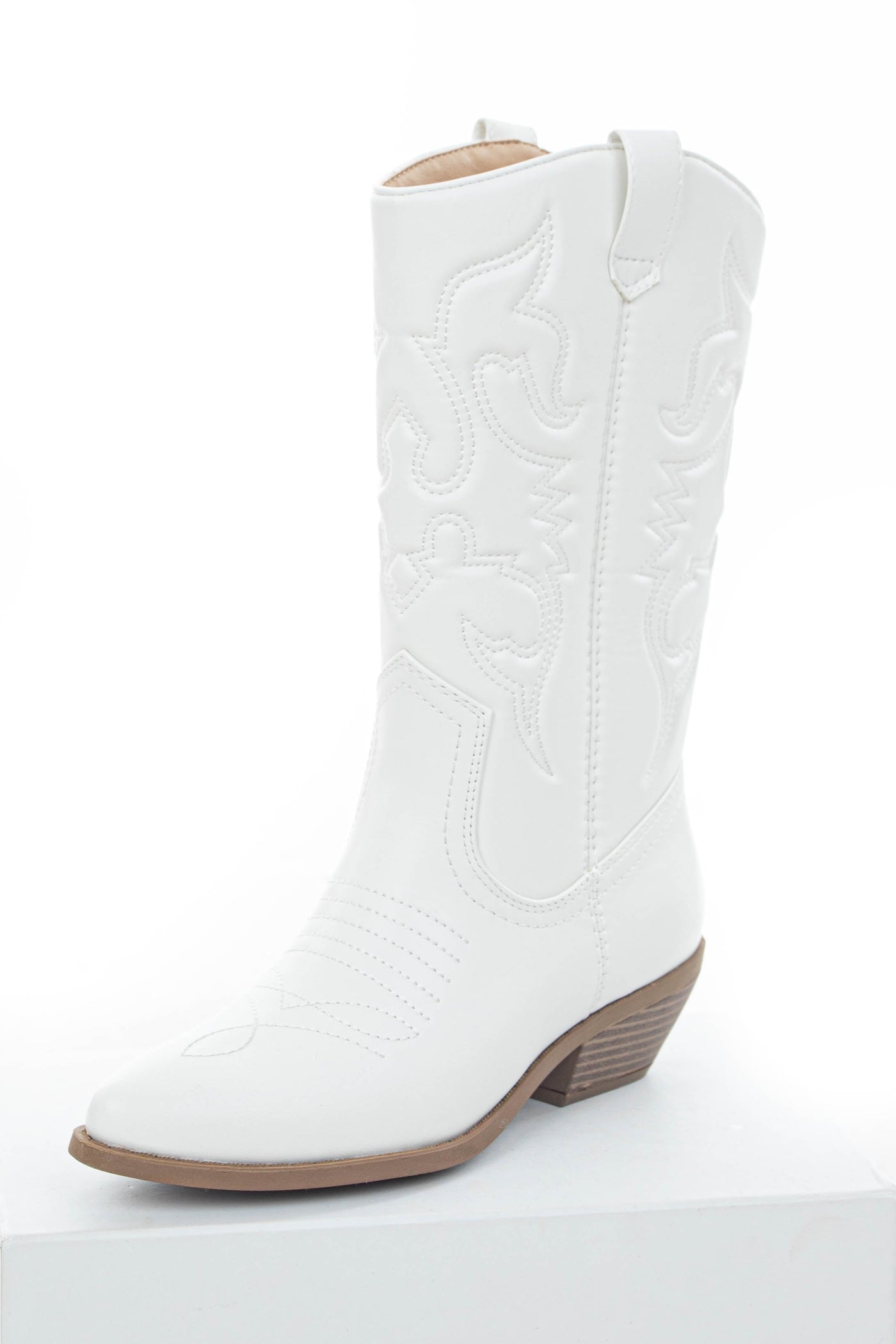 Off White Faux Leather Embroidered Western Boots
