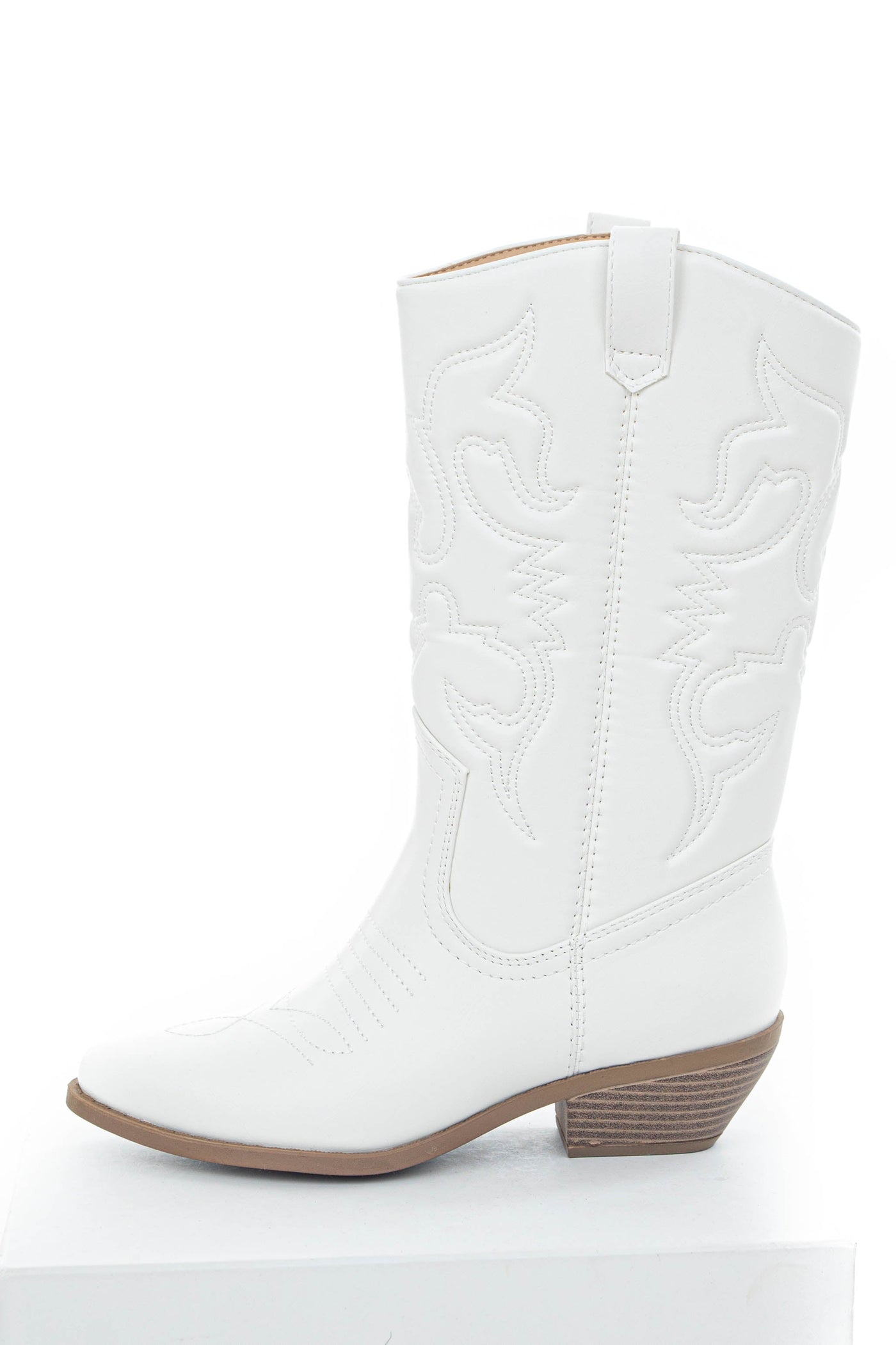 Off White Faux Leather Embroidered Western Boots