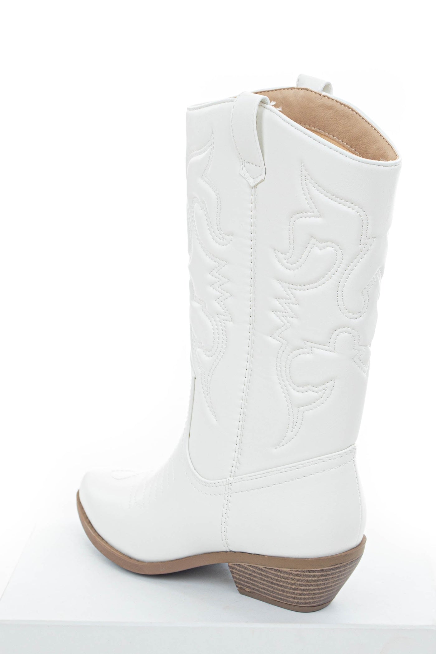 Off White Faux Leather Embroidered Western Boots