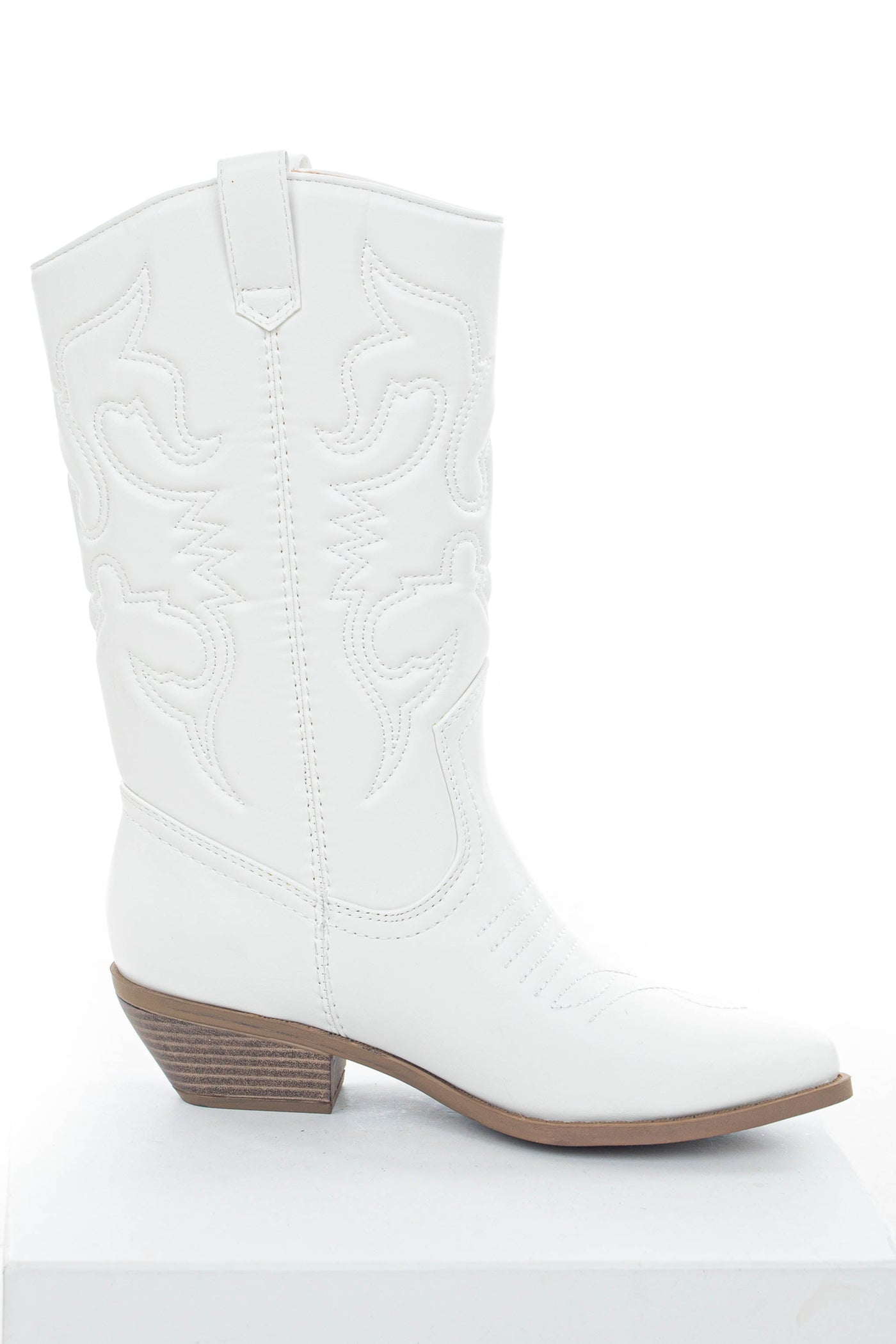 Off White Faux Leather Embroidered Western Boots
