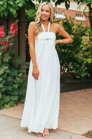 Off White Halter Neck Sleeveless Maxi Dress