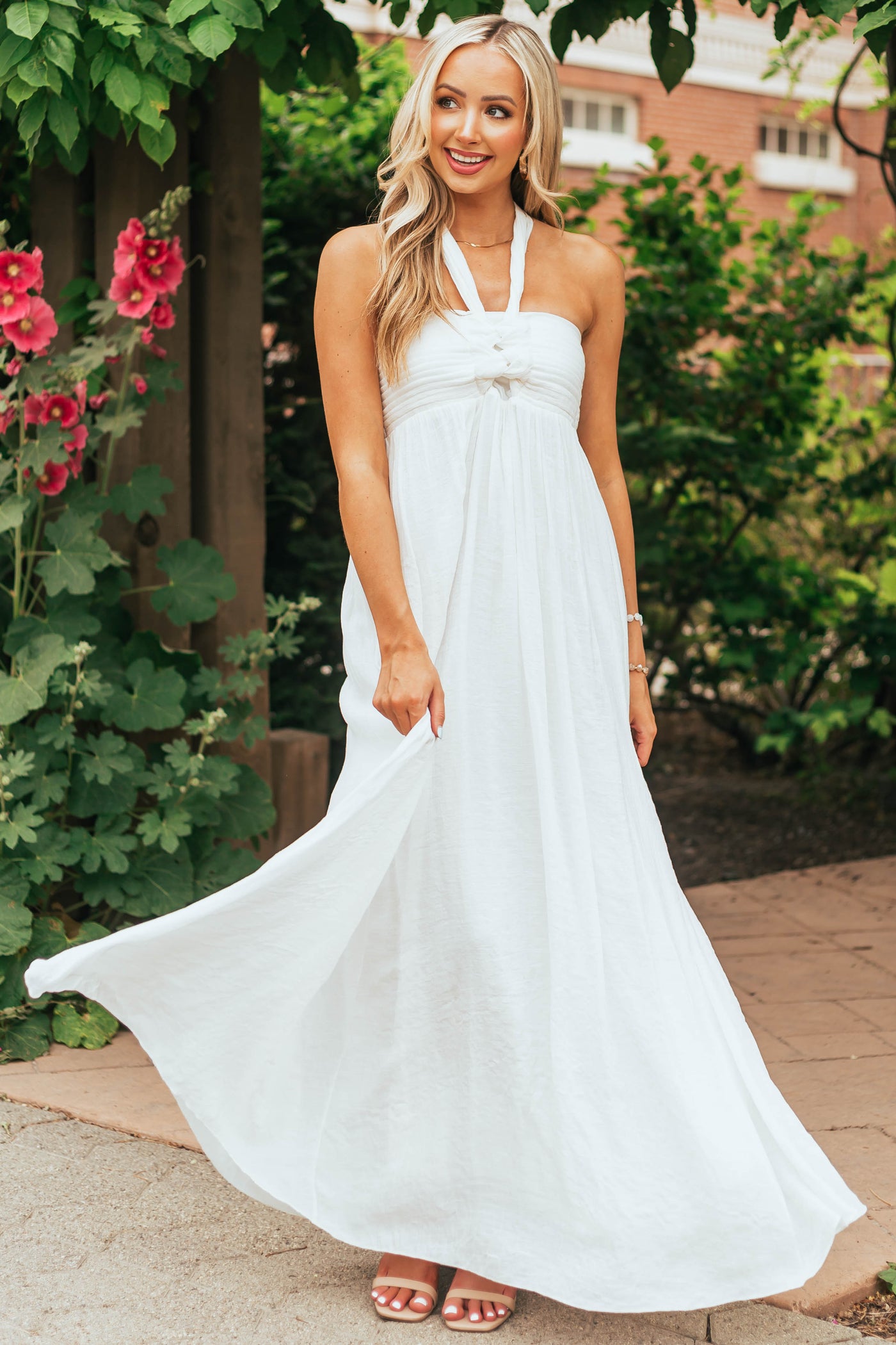 Off White Halter Neck Sleeveless Maxi Dress