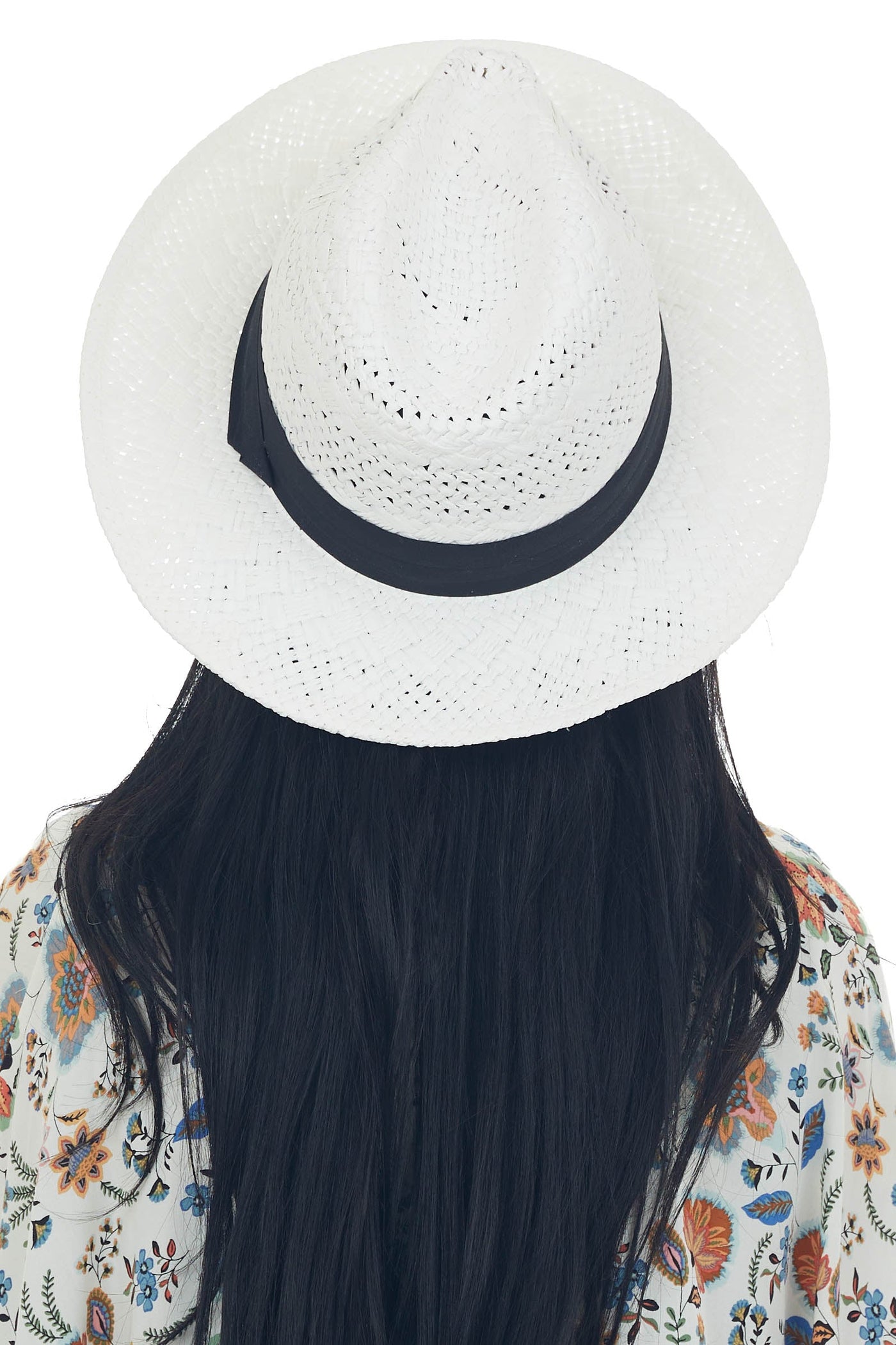 Off White Straw Hat with Black Ribbon Trim