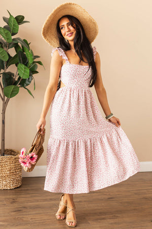 Off White Ditsy Floral Sleeveless Midi Dress