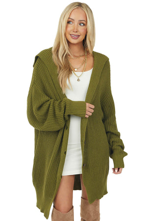 Olive Green Oversized Button Up Lapel Cardigan