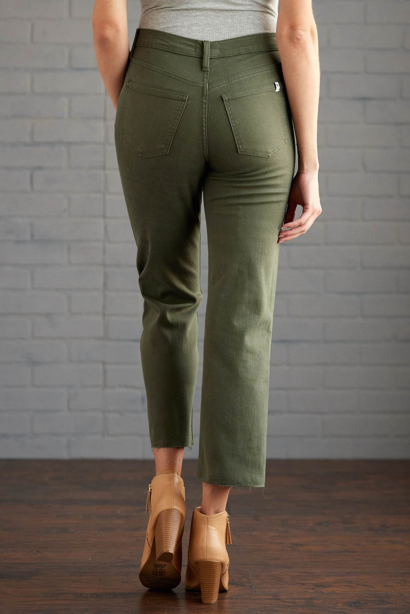 Olive High Rise Cropped Straight Jeans